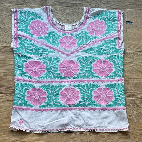 j. marie Tops - Gorgeous Hand-Embroidered Pink & Green Floral Top